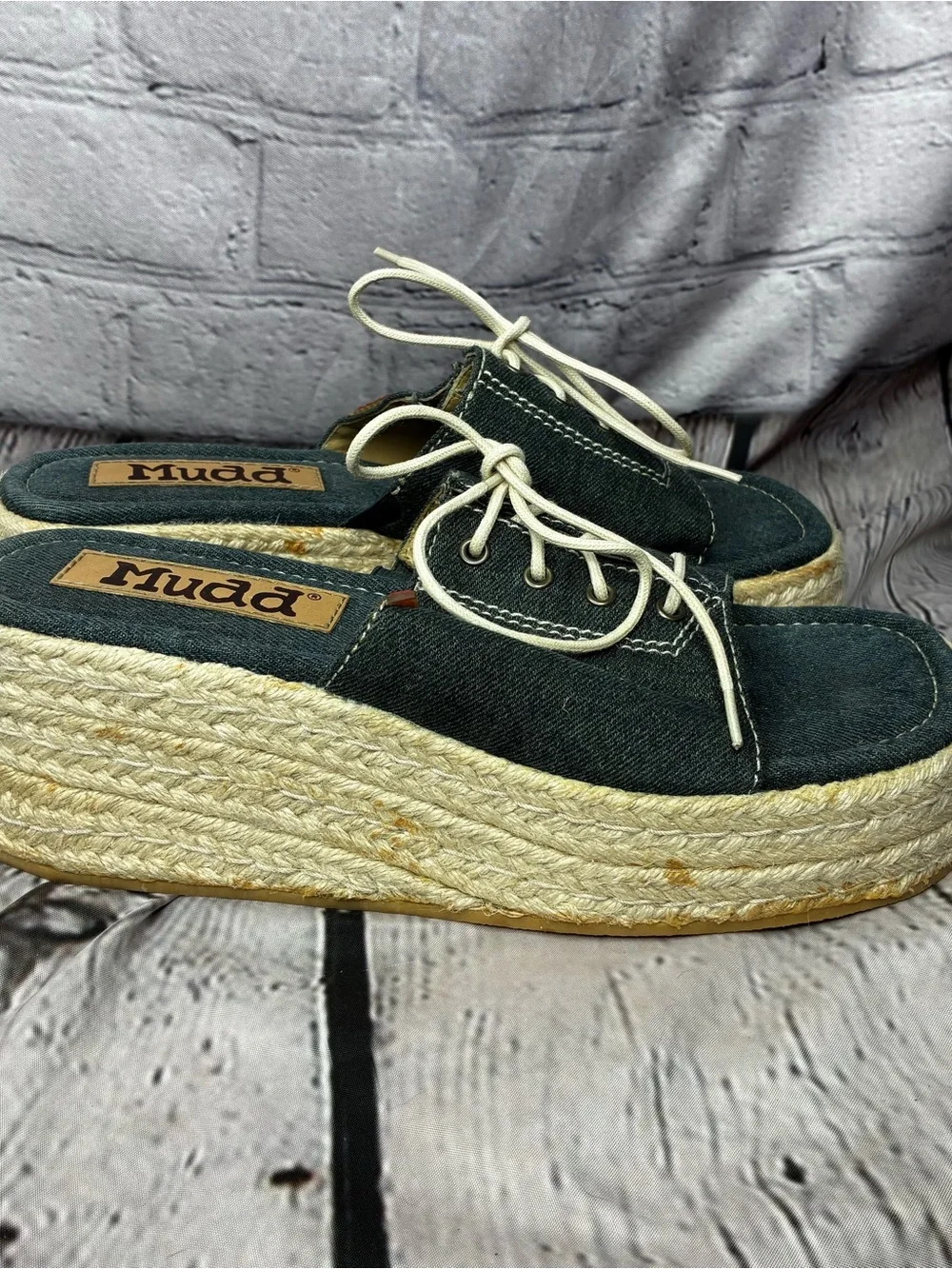 VTG Y2K Mudd Street Style Chunky Platform Tie Front Denim Espadrille Sandals 8.5